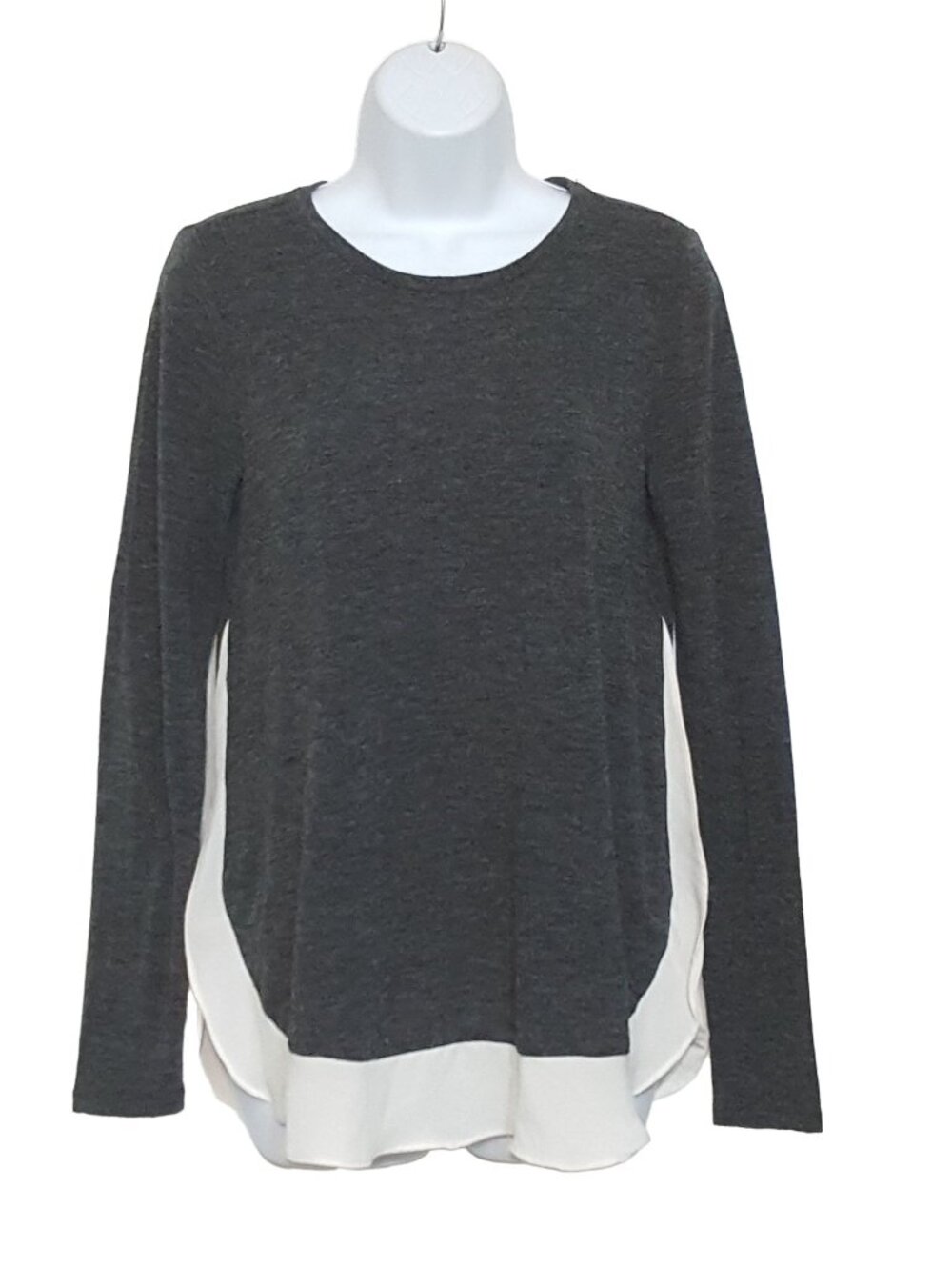 Ann Taylor LOFT Tunic Top XS Heather Black Contrast Hem Long Sleeve Blouse